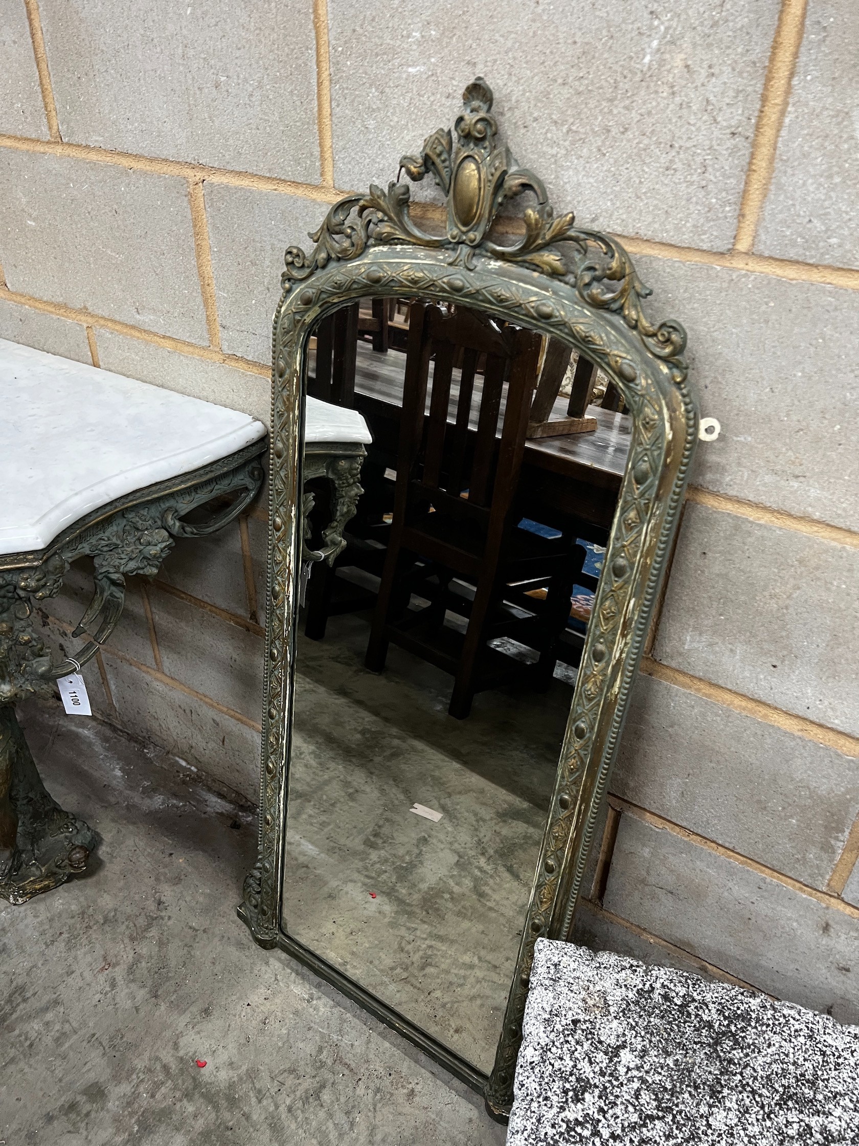 A 19th century French marble topped giltwood and gesso console table, width 92cm depth 53cm height 84cm, with associated mirror